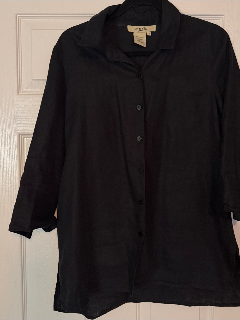 ecru Black linen Button-Front Shirt